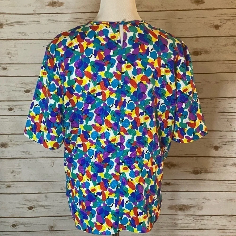Vintage Talbots bright multicolored short sleeve blouse Size 12